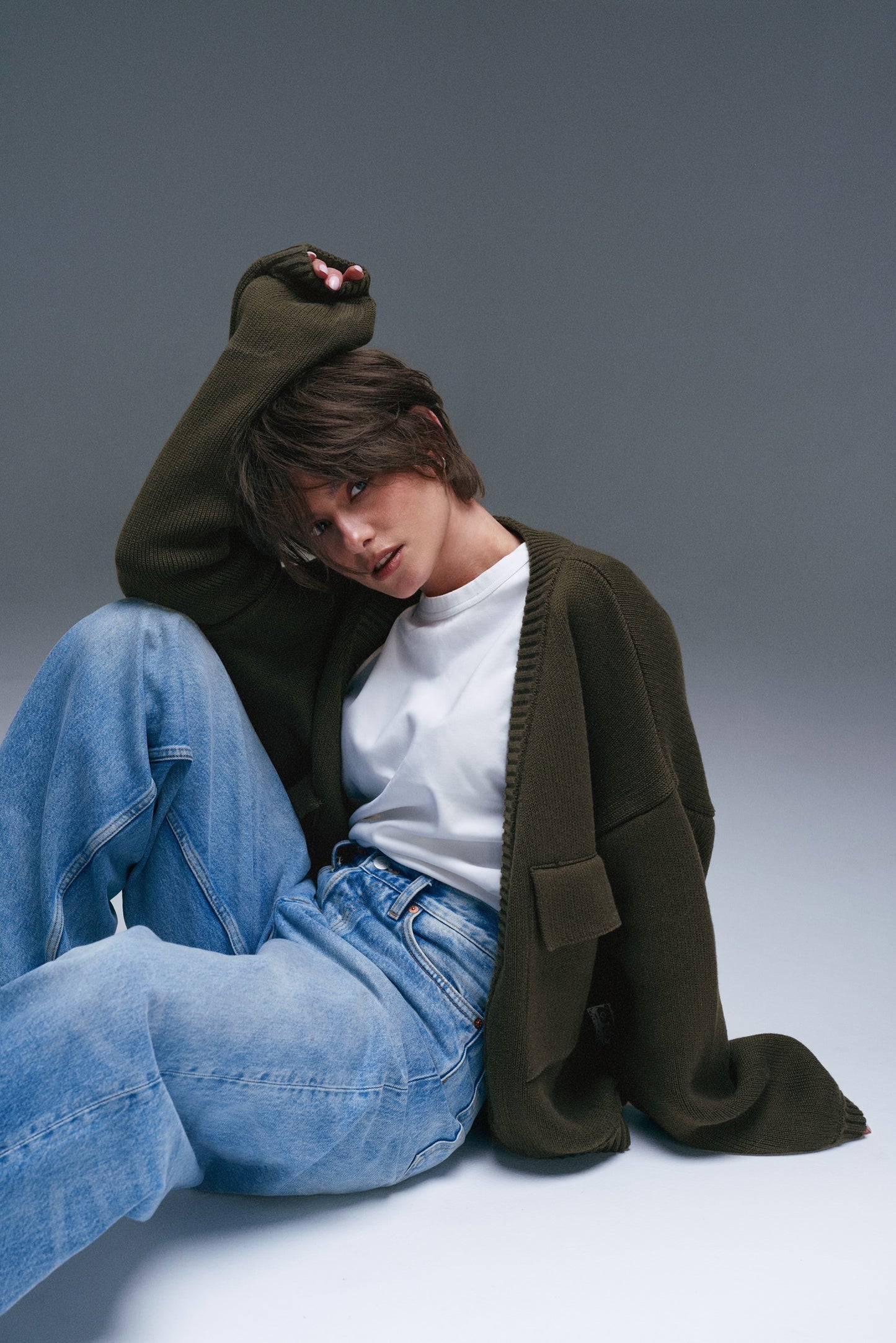OVERSIZED CARDIGAN CARGO KHAKI