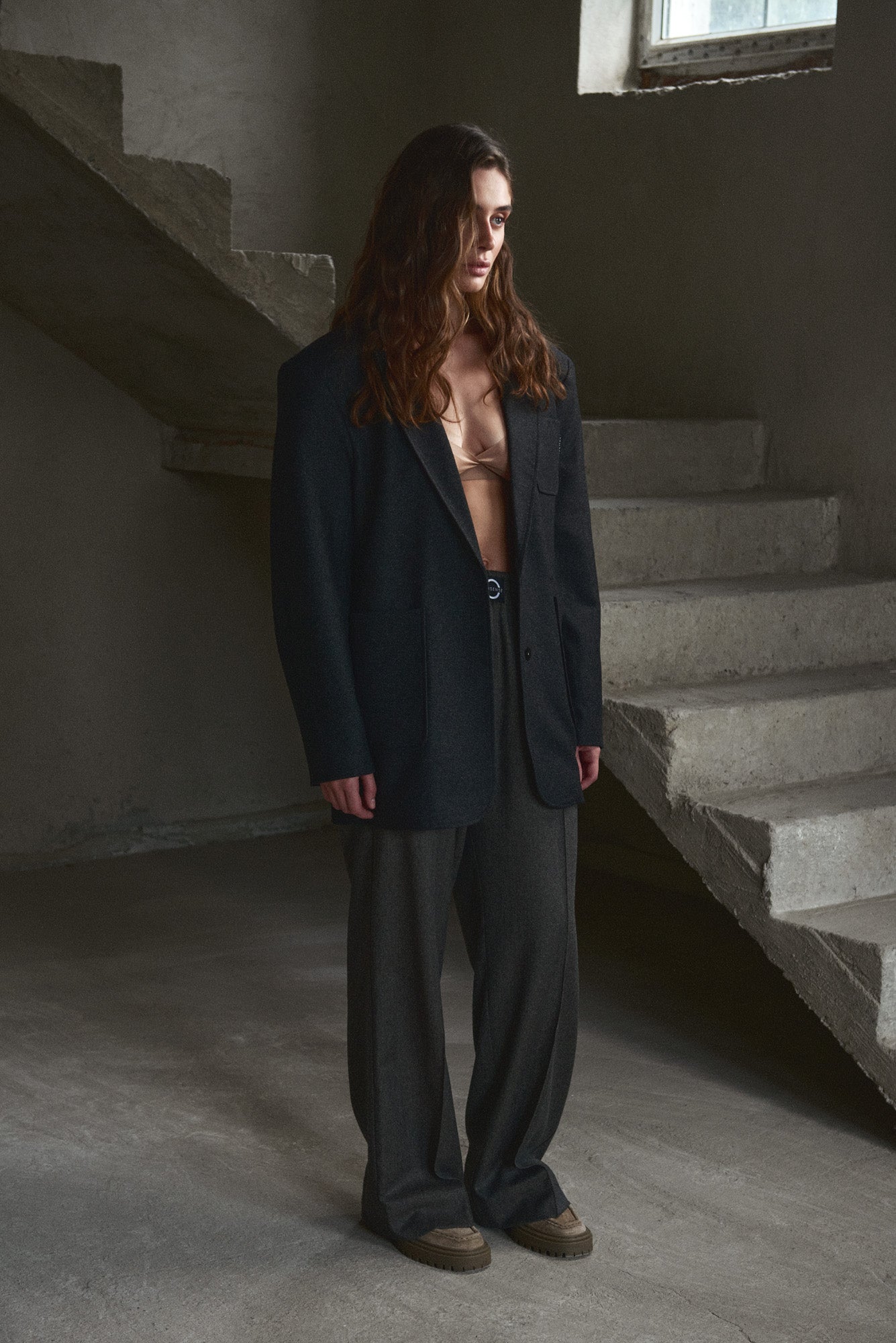 WOOL PANTS GREY-CHOCOLATE