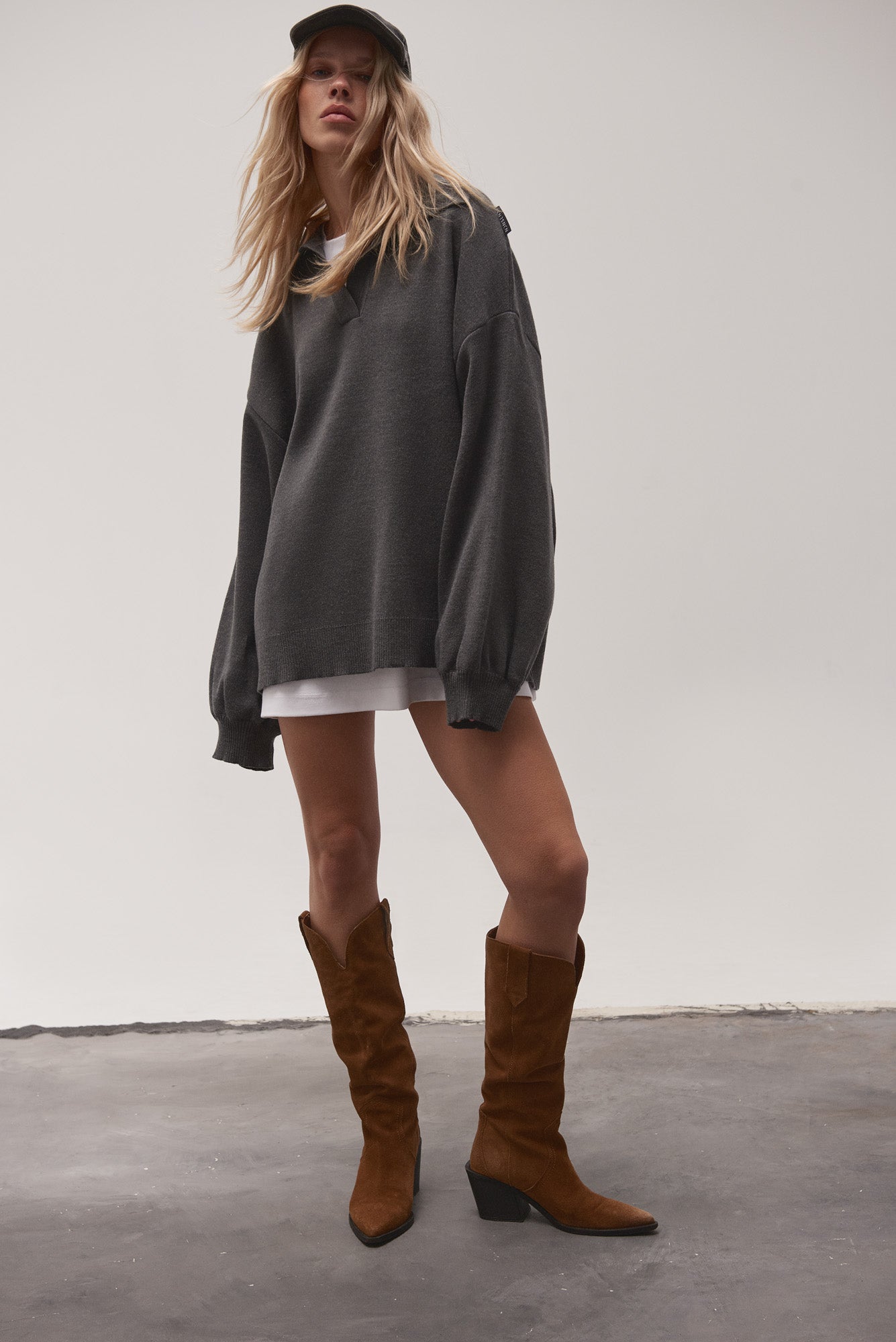 OVERSIZED WOOL POLO GREY MELANGE