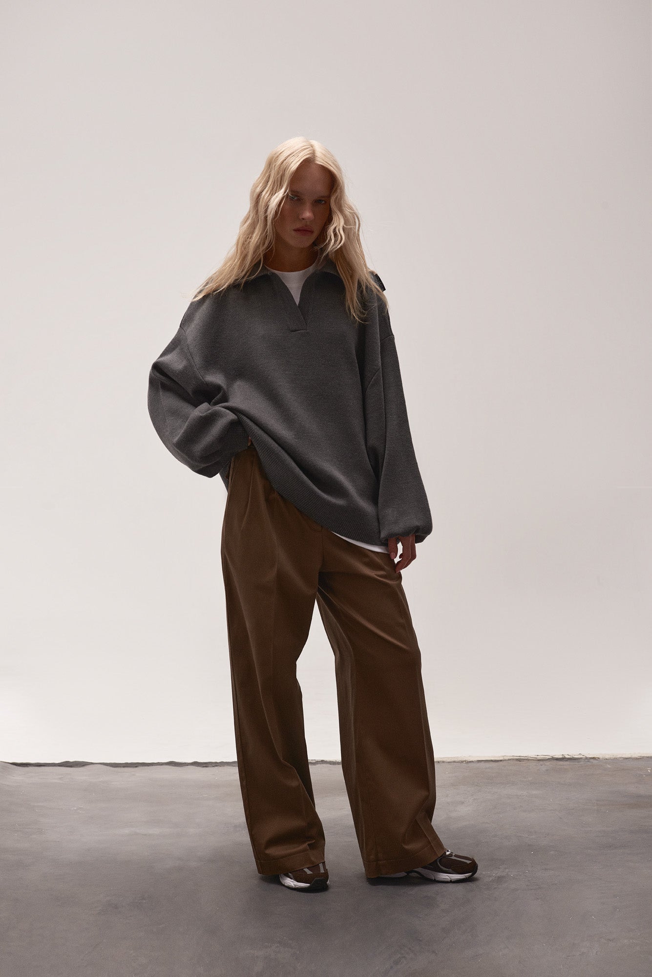 OVERSIZED WOOL POLO GREY MELANGE