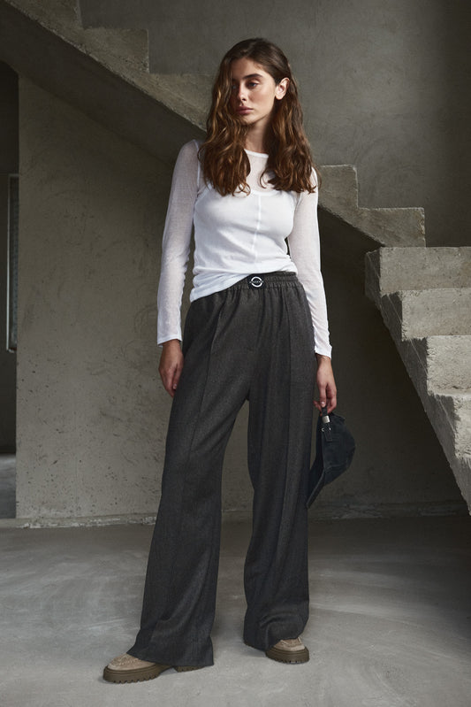WOOL PANTS GREY-CHOCOLATE