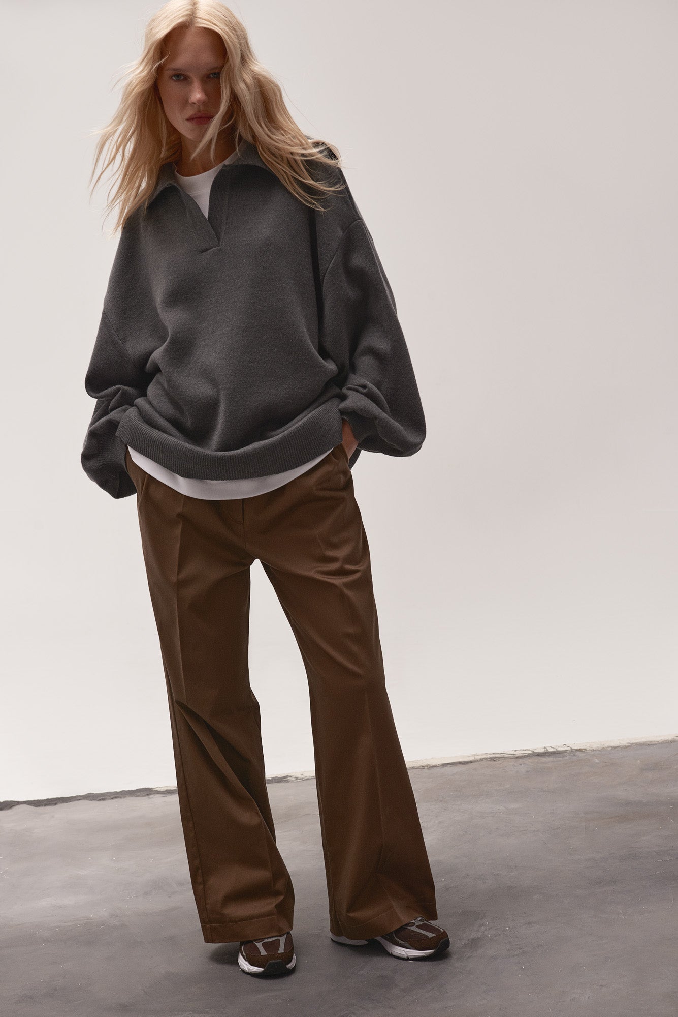 OVERSIZED WOOL POLO GREY MELANGE