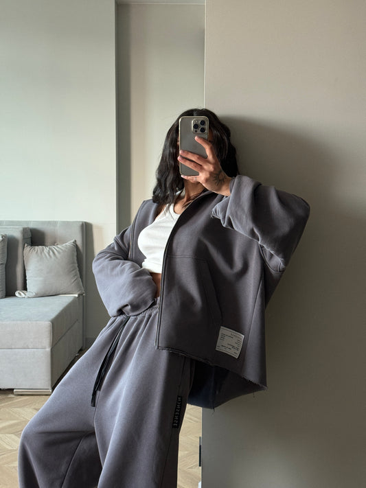 OVERSIZED RAGGED ZIP HOODIE GRAY