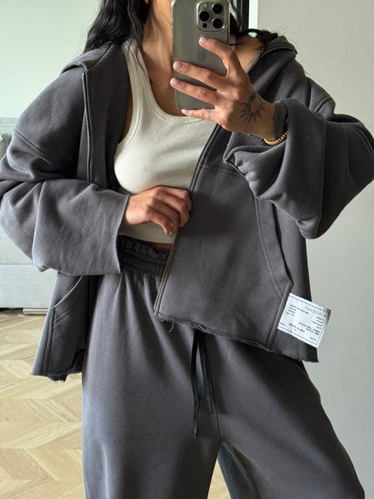 OVERSIZED RAGGED ZIP HOODIE GRAY