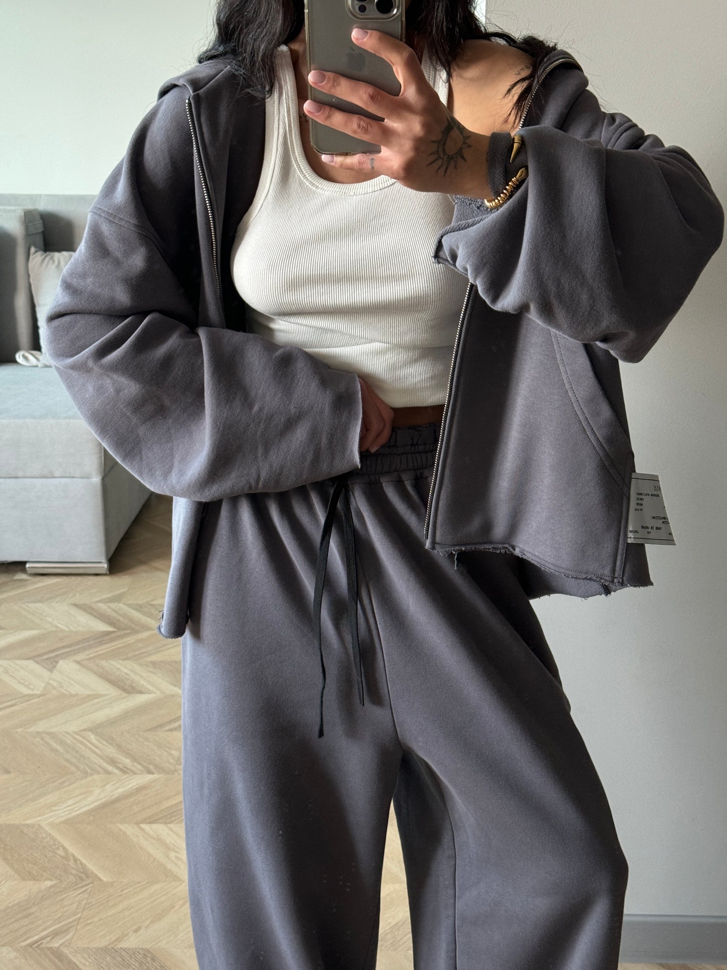 OVERSIZED RAGGED ZIP HOODIE GRAY