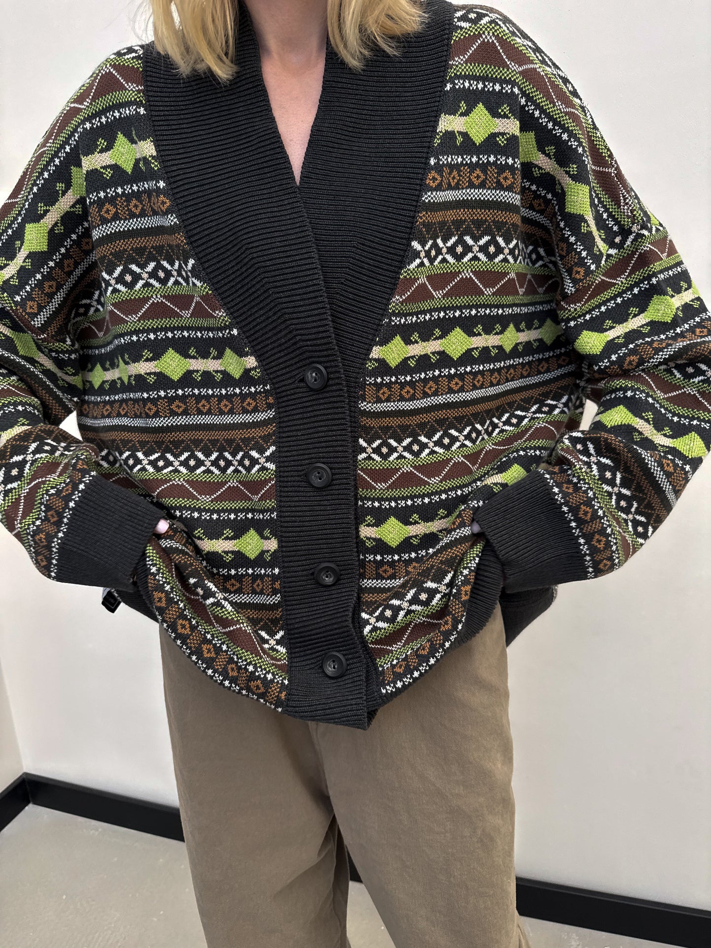 OVERSIZED OLD-FASHIONED CARDIGAN NONSENSE GREY/GREEN