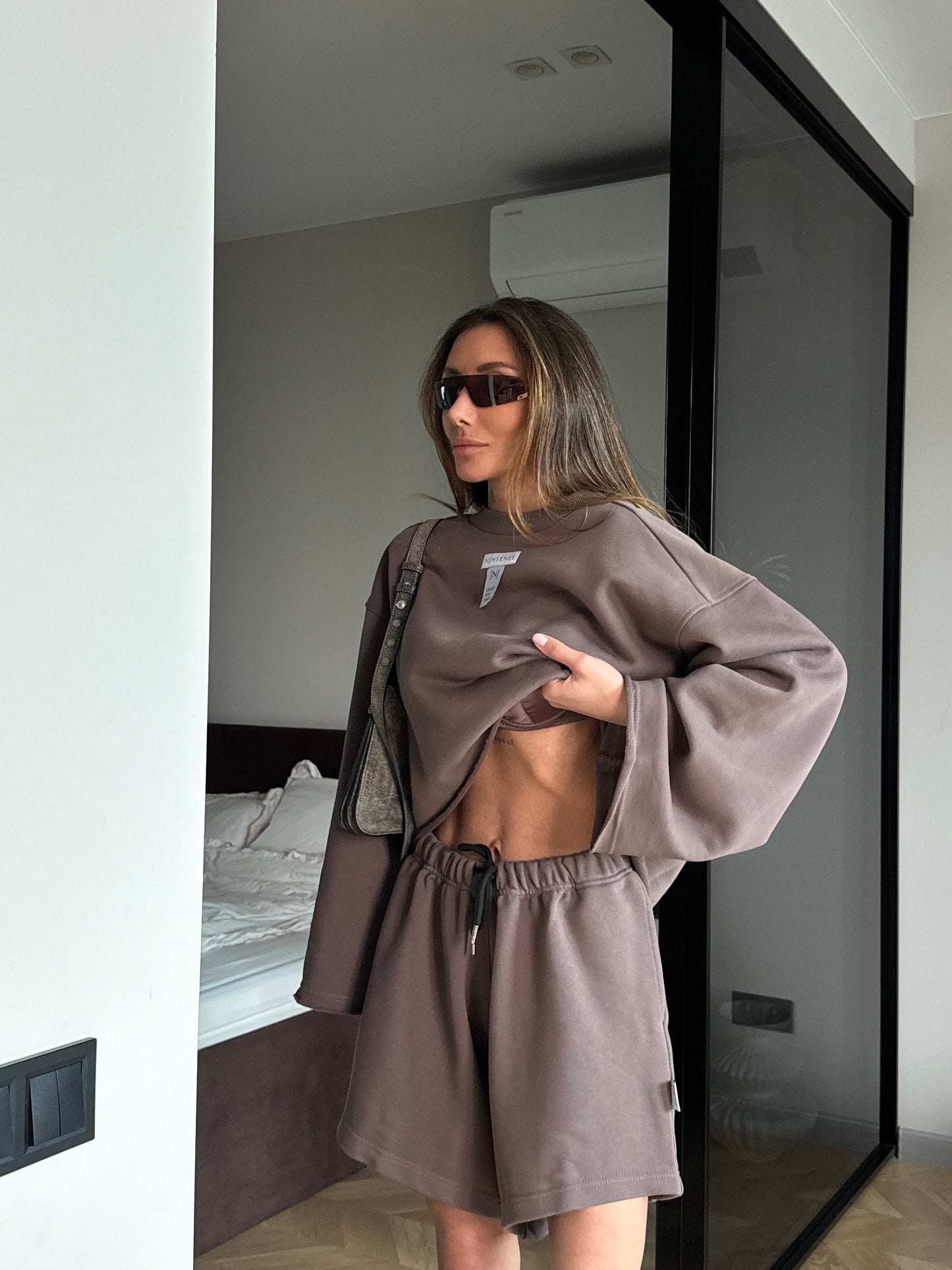 BROWN/GREY DRAWSTRING SHORTS