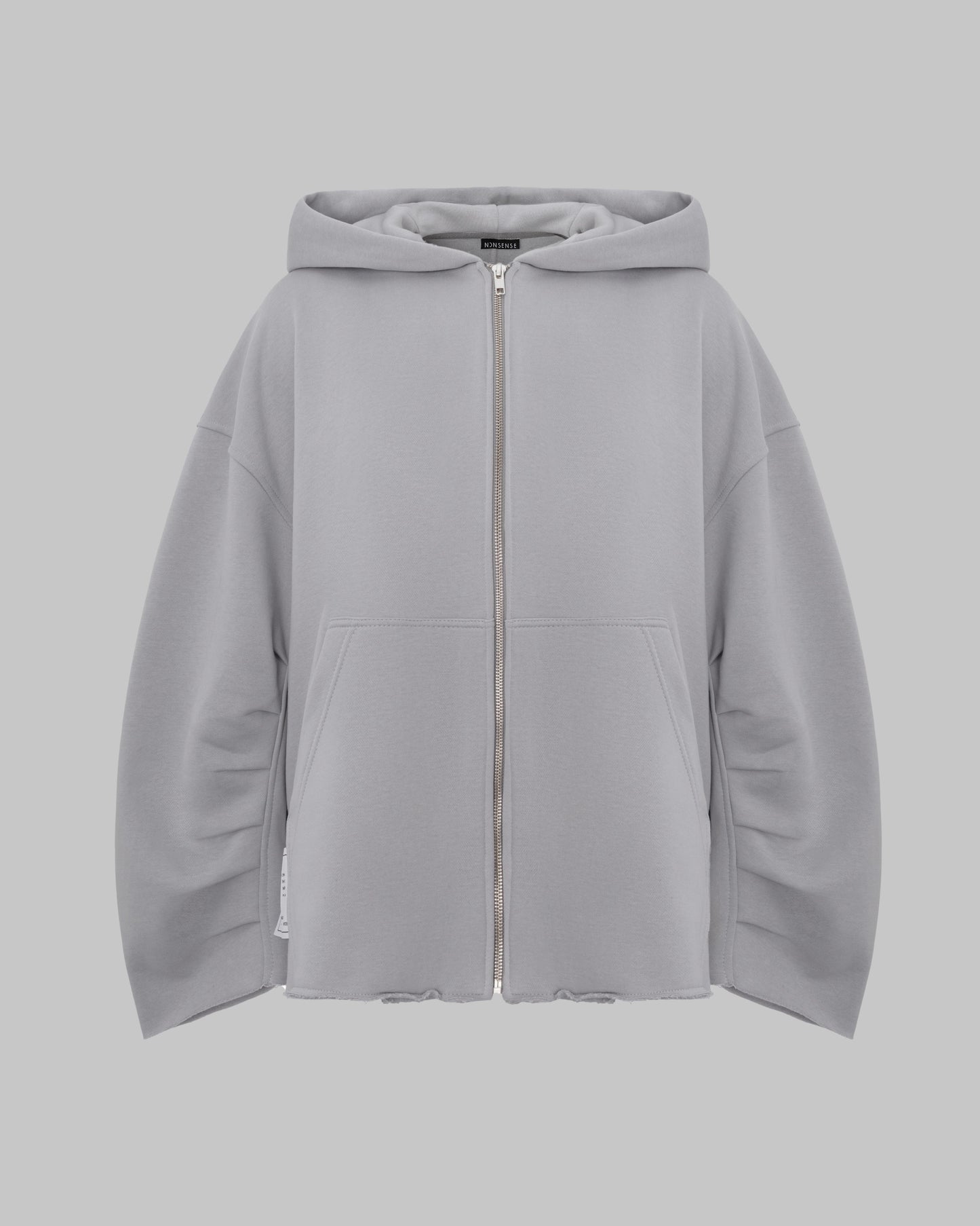 OVERSIZED RAGGED ZIP HOODIE LIGHT GRAY