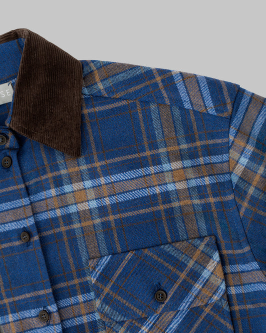 CHECKED WOOL SHIRT BLUE/CHOCOLATE
