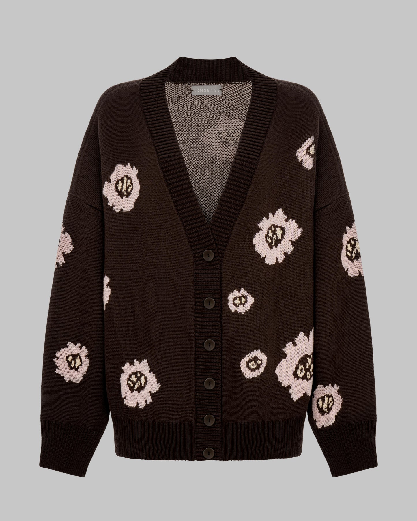 COTTON OVERSIZED FLORAL CARDIGAN CHOCOLATE