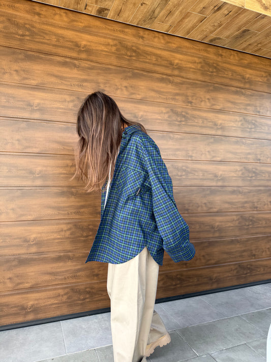 COTTON RAGLAN SHIRT BLUE/GREEN