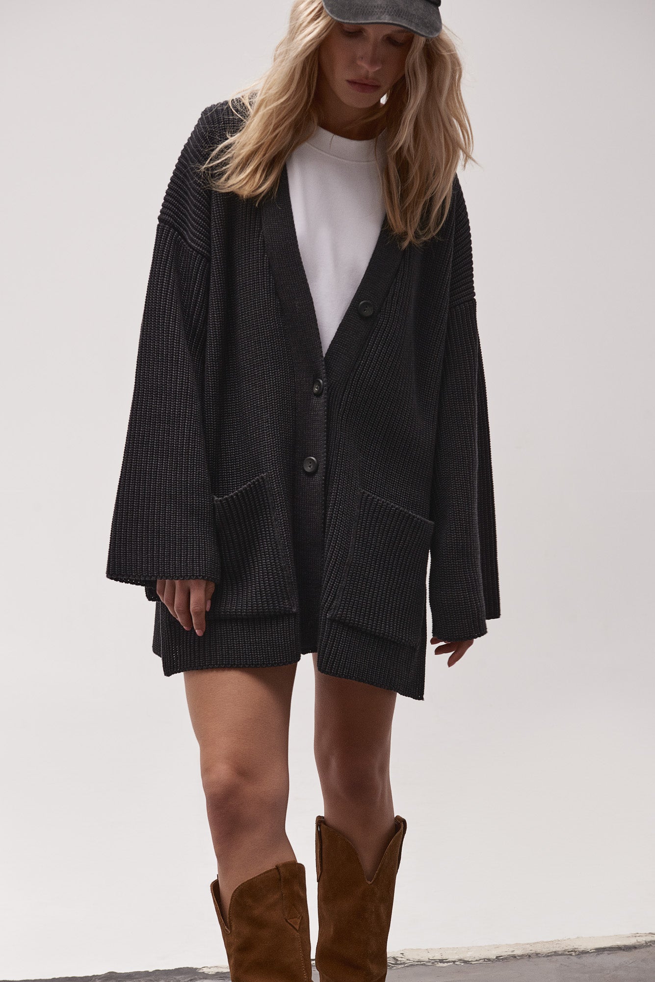 OVERSIZED BASIC  CARDIGAN ANTHRACITE