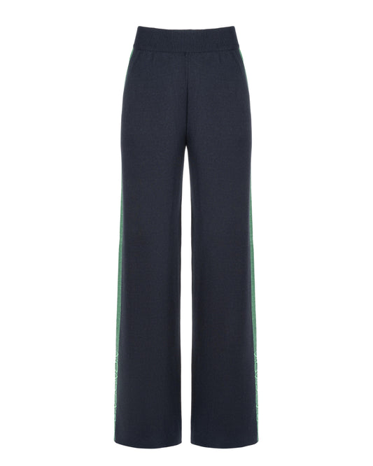 KNITTED WIDE PANTS NONSENSE DEEP BLUE / GRASS