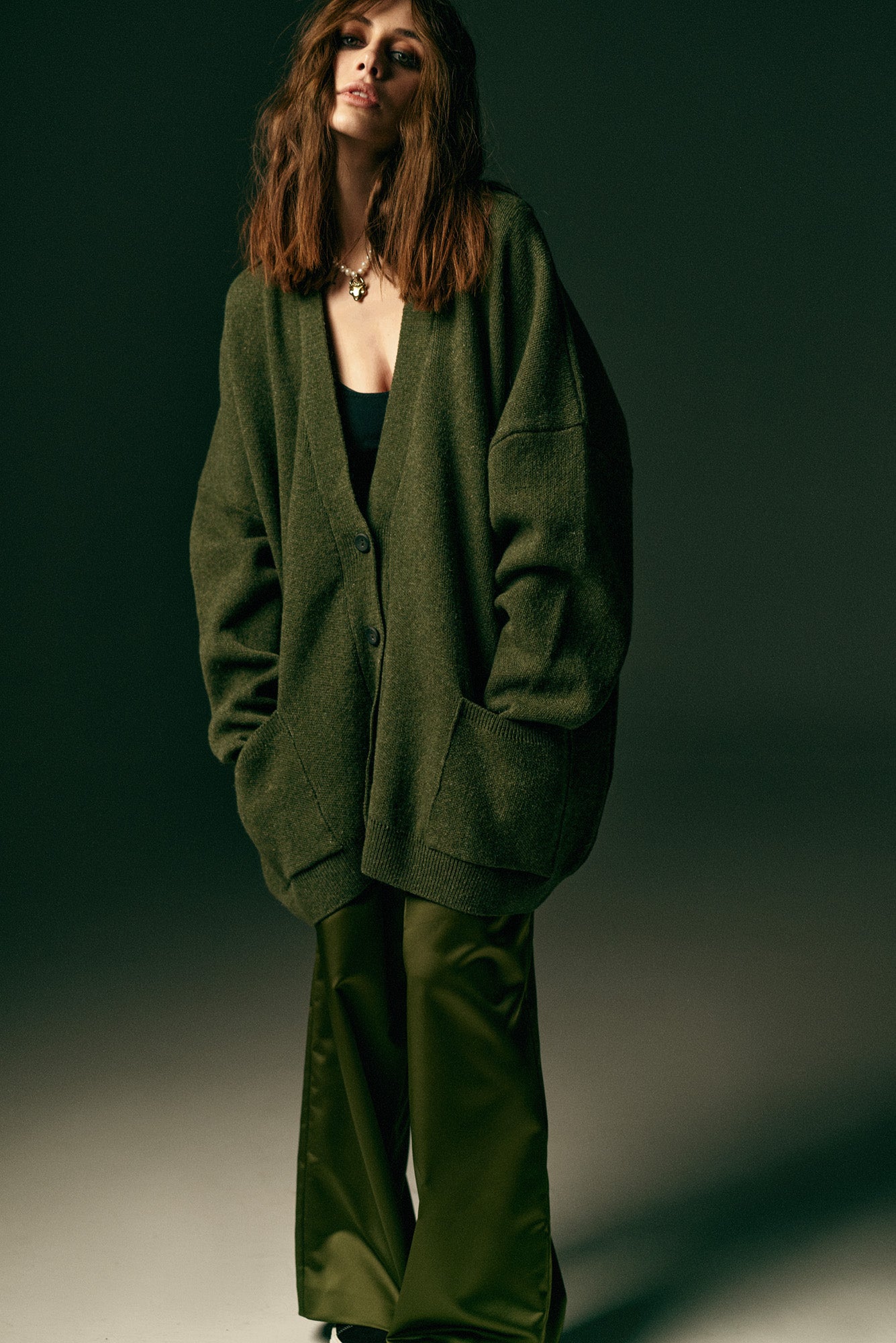 OVERSIZED WOOL CARDIGAN KHAKI