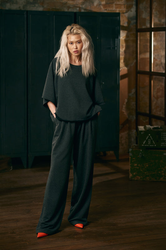 CROPPED T-SHIRT NONSENSE * DARK MELANGE