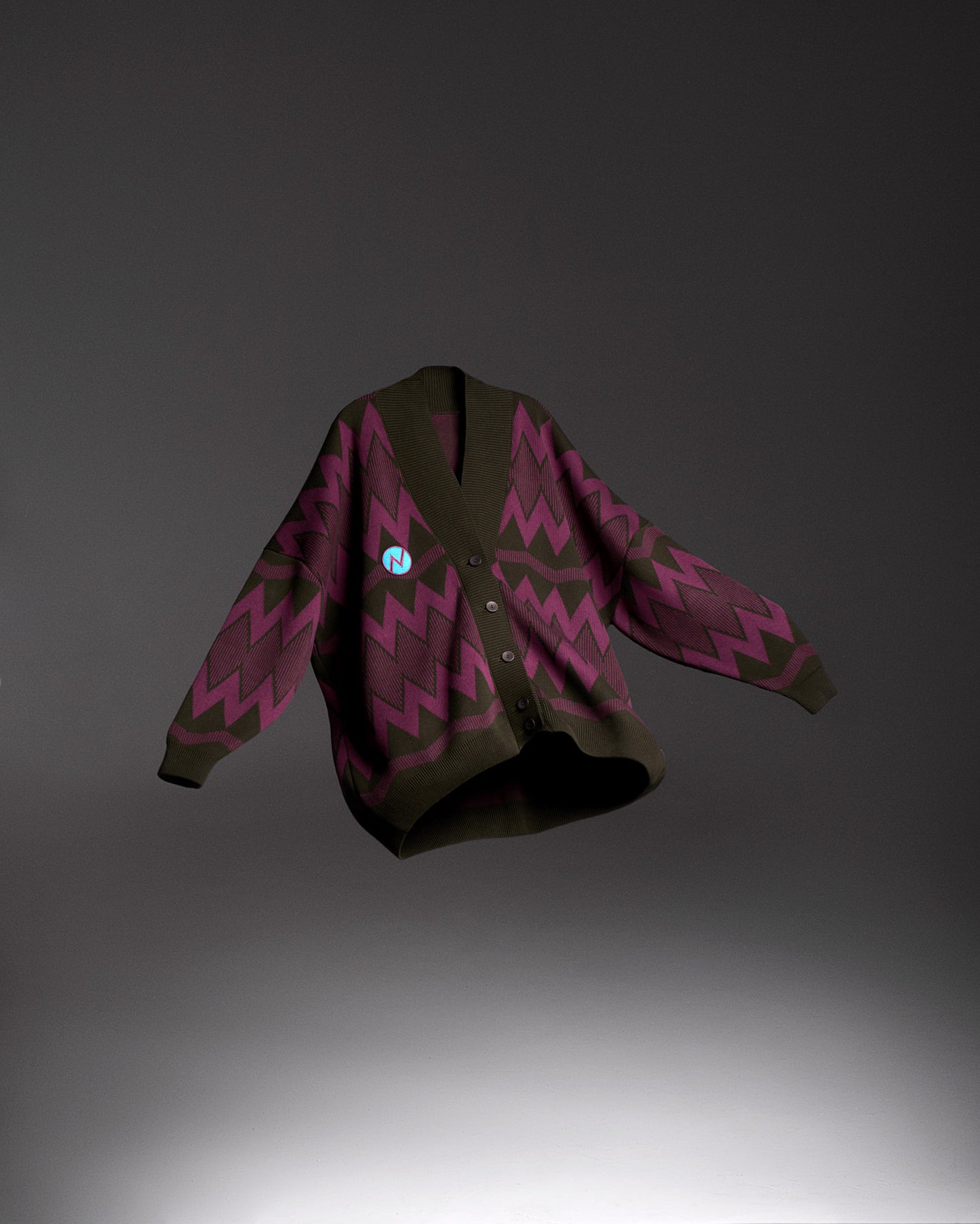 OVERSIZED CARDIGAN COUNTRY VILLAGE KHAKI/GRAPE