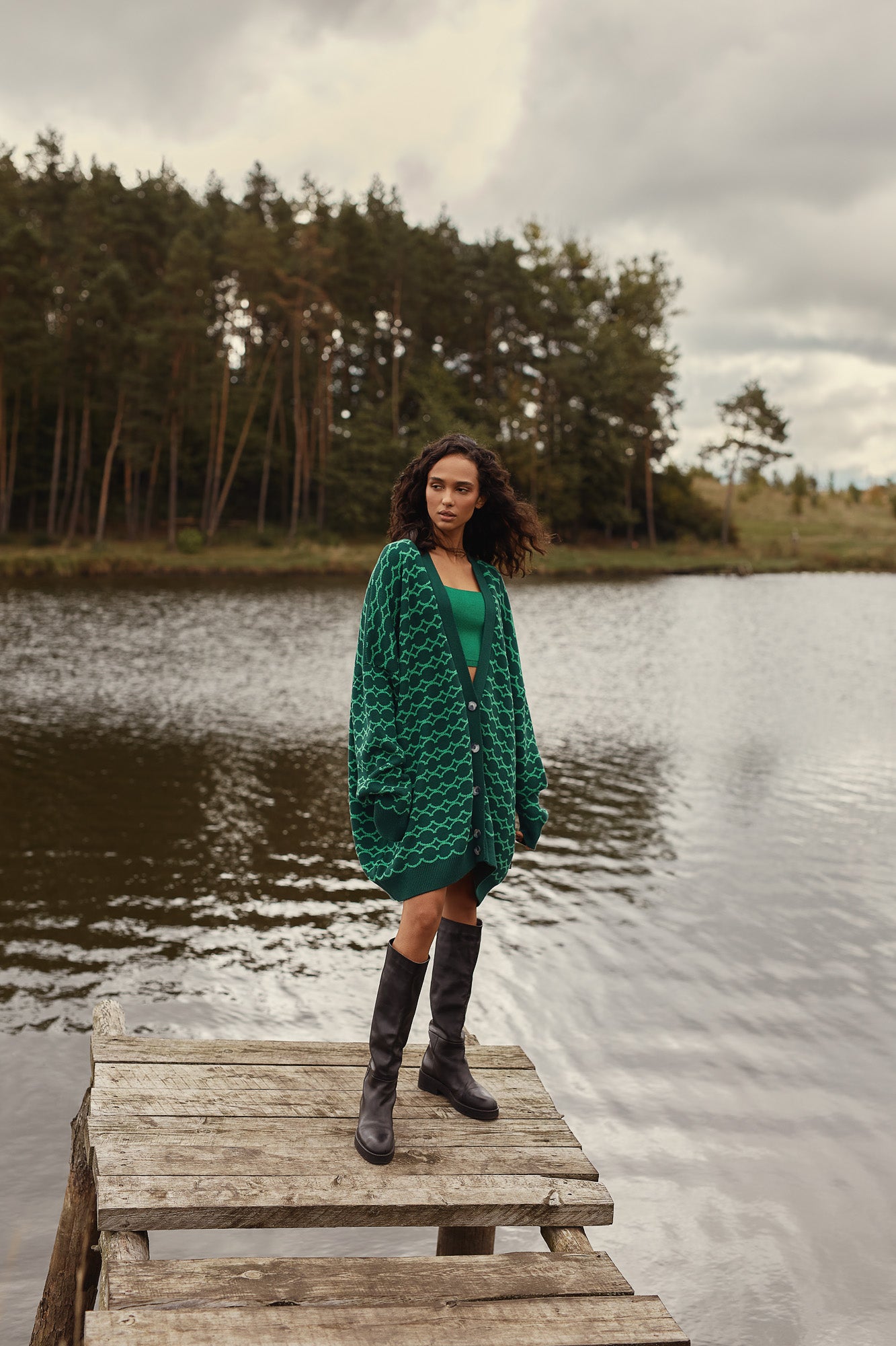 CARDIGAN LOGO DOUBLE GREEN