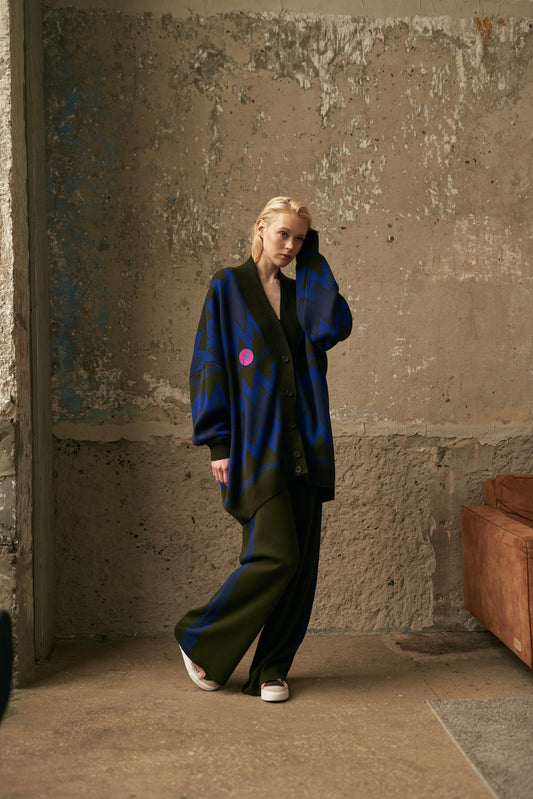 KNITTED WIDE PANTS NONSENSE KHAKI / BLUE