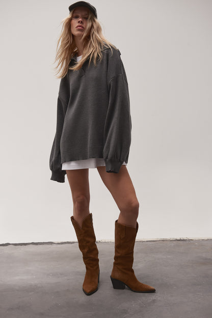 OVERSIZED WOOL POLO GREY MELANGE