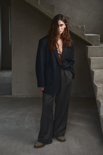 WOOL PANTS GREY-CHOCOLATE