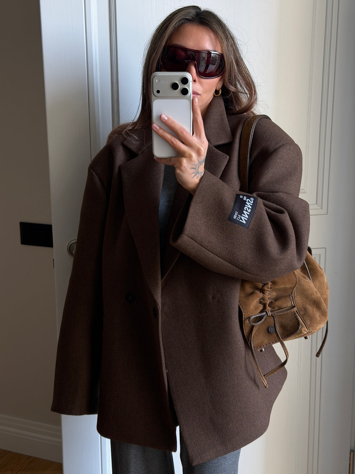 OVERSIZED WOOL COAT JACKET NUTTY