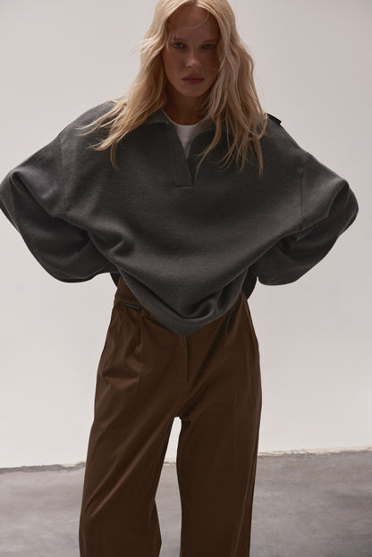 OVERSIZED WOOL POLO GREY MELANGE