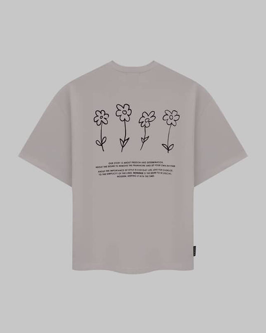 UNISEX T-SHIRT FLOWERS GREY