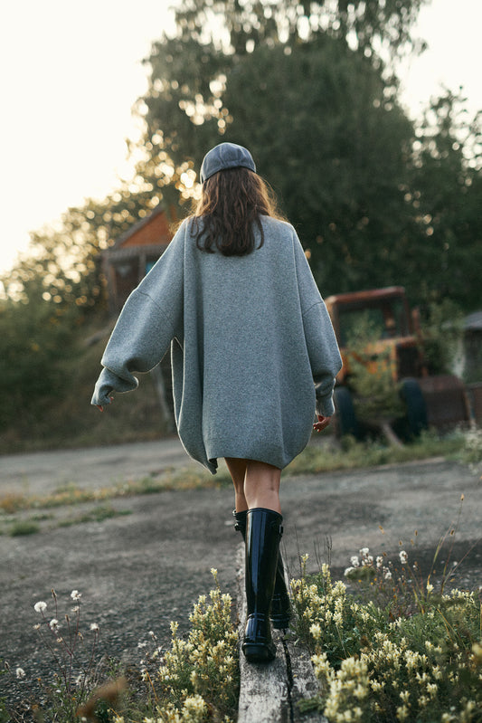 OVERSIZED WOOL CARDIGAN GREY