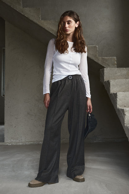 WOOL PANTS GREY-CHOCOLATE