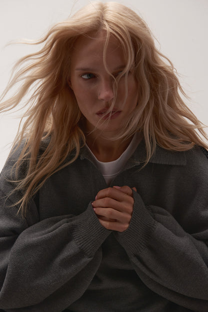 OVERSIZED WOOL POLO GREY MELANGE