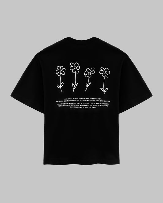 UNISEX T-SHIRT FLOWERS BLACK