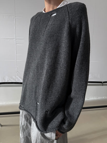 WOOL RAGGED SWEATER GREY