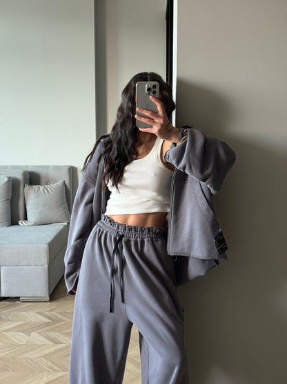 OVERSIZED RAGGED ZIP HOODIE GRAY