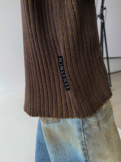 RAW DOUBLE NECK SWEATER CHOCOLATE/OLIVE