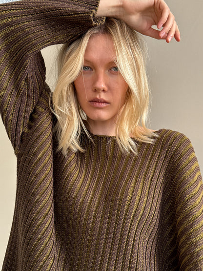 RAW DOUBLE NECK SWEATER CHOCOLATE/OLIVE