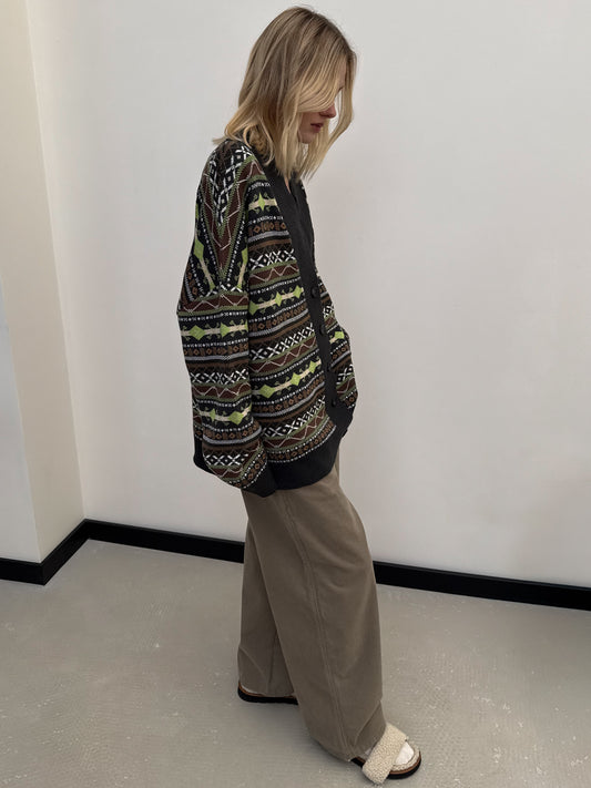 OVERSIZED OLD-FASHIONED CARDIGAN NONSENSE GREY/GREEN