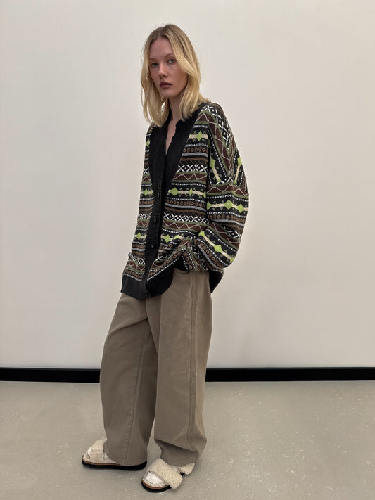 OVERSIZED OLD-FASHIONED CARDIGAN NONSENSE GREY/GREEN