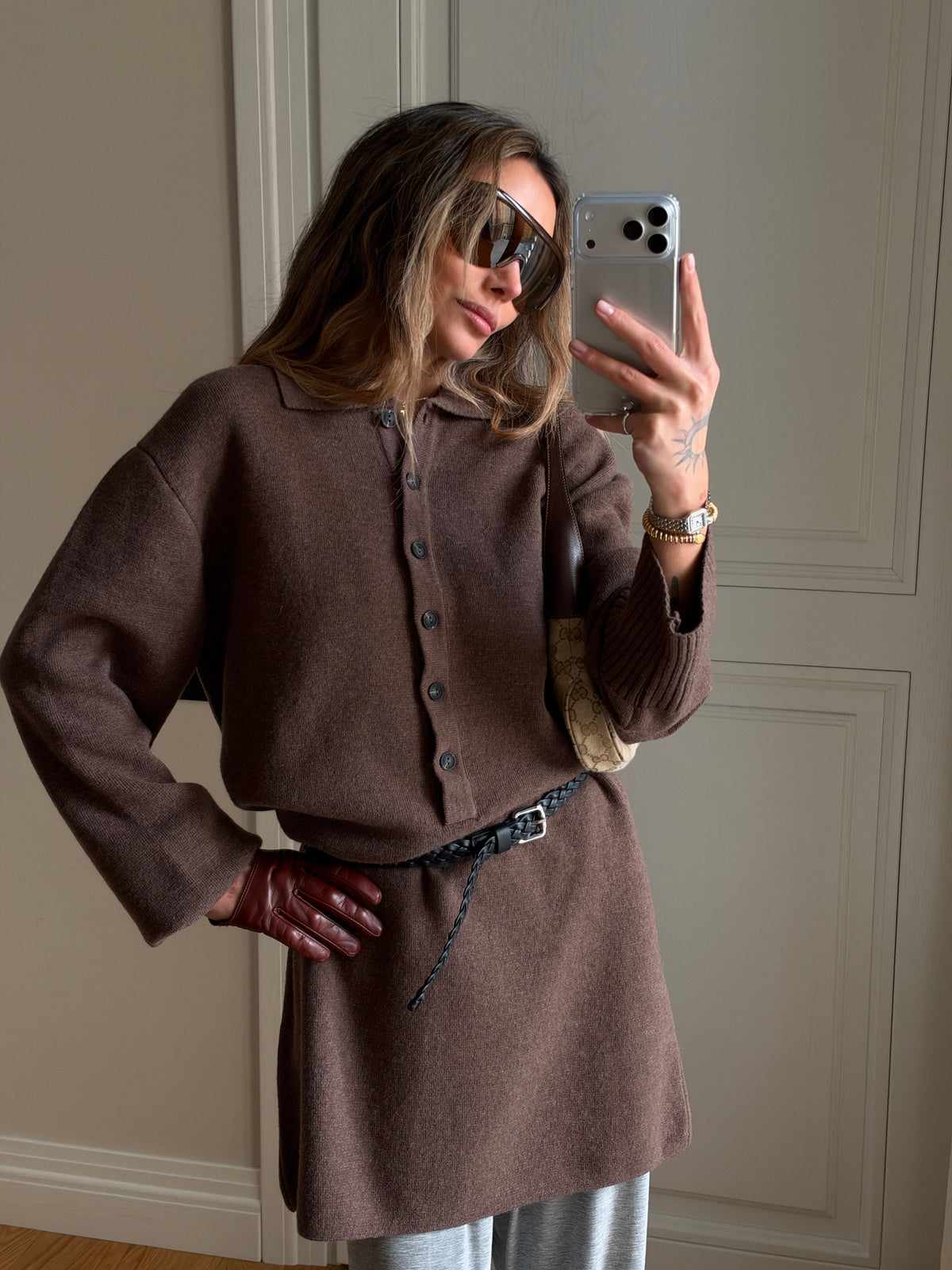 OVERSIZED POLO LAMB DRESS BROWN