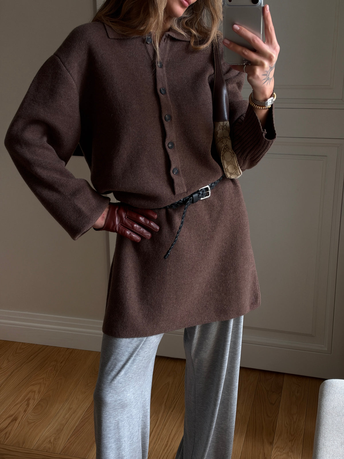 OVERSIZED POLO LAMB DRESS BROWN