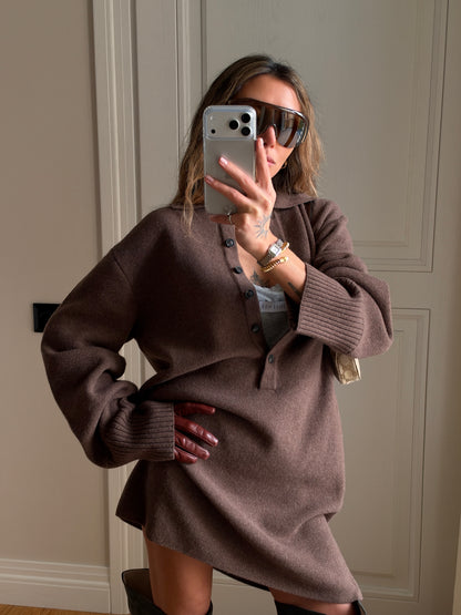 OVERSIZED POLO LAMB DRESS BROWN