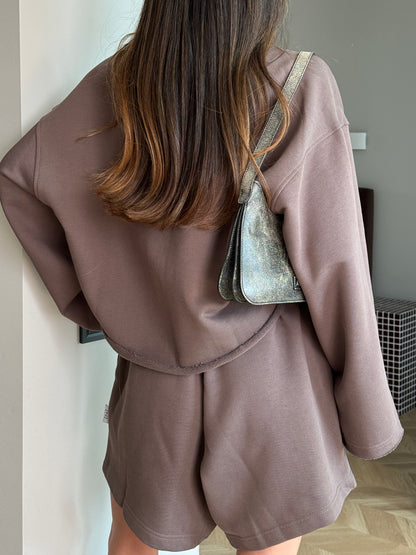 BROWN/GREY DRAWSTRING SHORTS