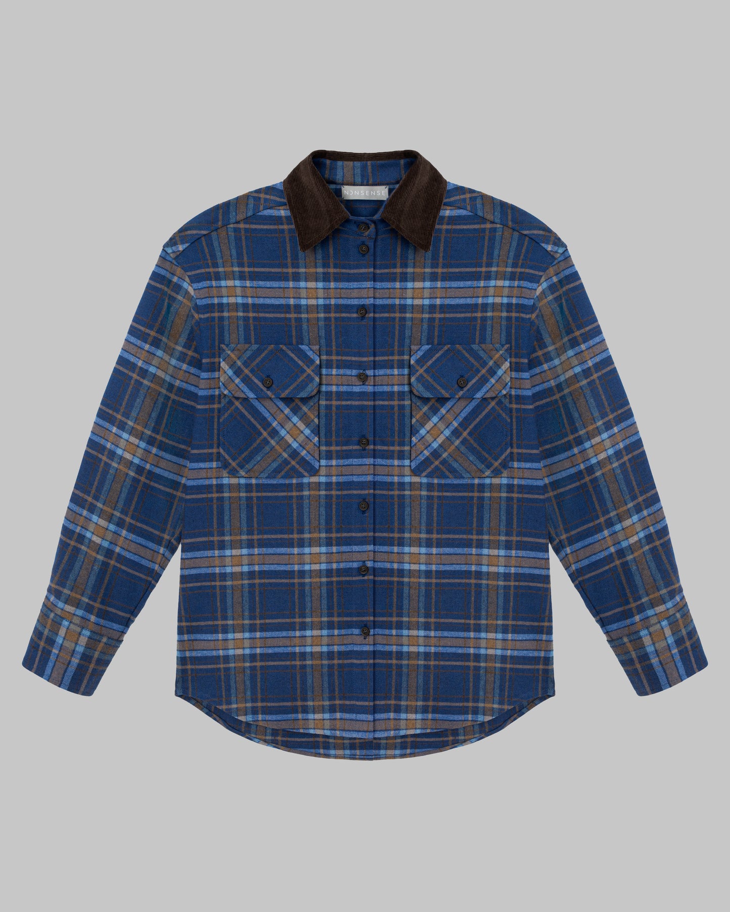 CHECKED WOOL SHIRT BLUE/CHOCOLATE