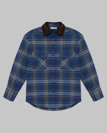 CHECKED WOOL SHIRT BLUE/CHOCOLATE