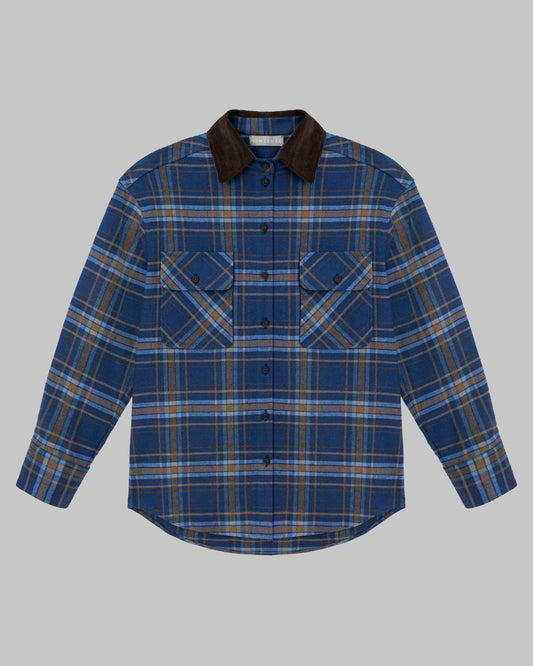 CHECKED WOOL SHIRT BLUE/CHOCOLATE