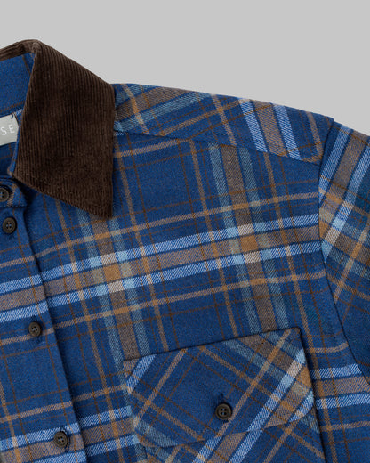 CHECKED WOOL SHIRT BLUE/CHOCOLATE