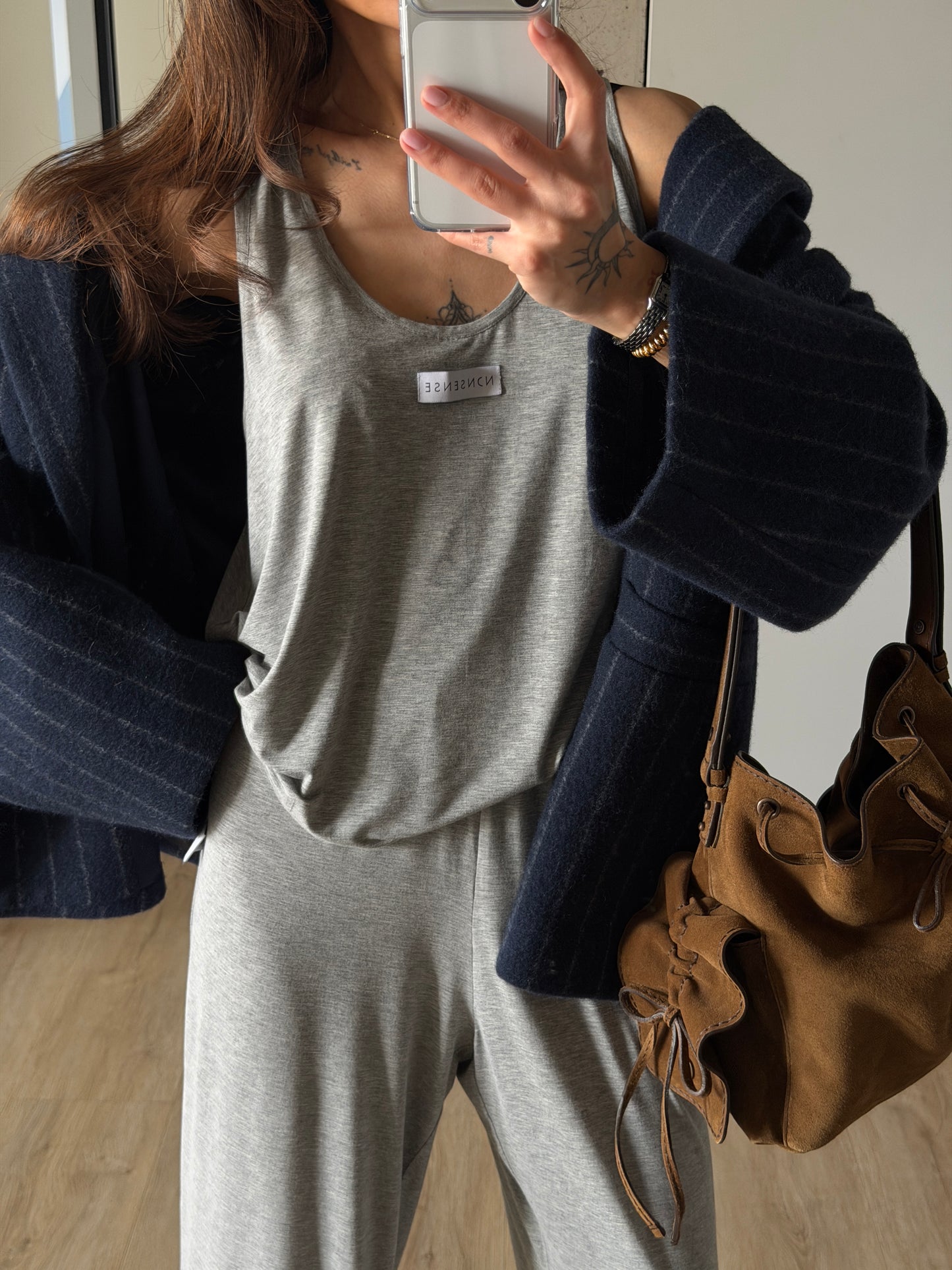 VISCOSE SUIT LIGHT GREY MELANGE
