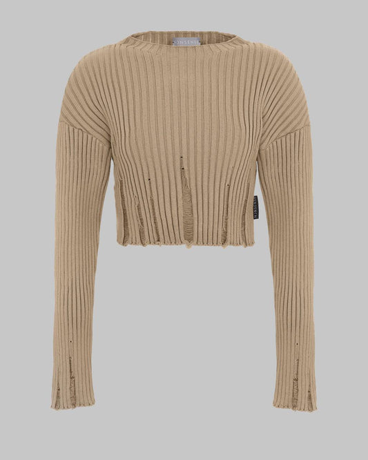 COTTON RAGGED CROP SWEATER SAND