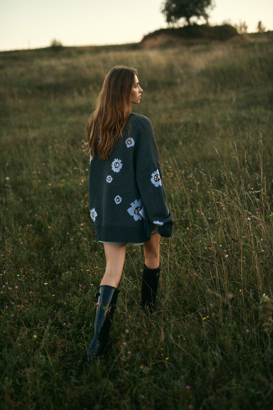 COTTON OVERSIZED FLORAL CARDIGAN