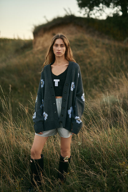 COTTON OVERSIZED FLORAL CARDIGAN