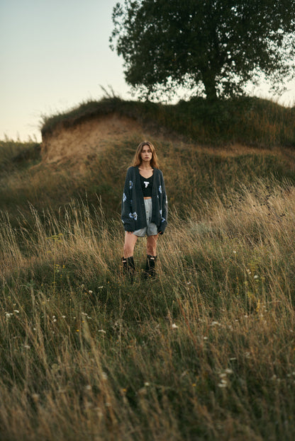 COTTON OVERSIZED FLORAL CARDIGAN